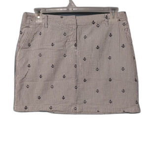 British Khaki skirt Womens12 blue white stripe embroidery anchor pockets Coastal